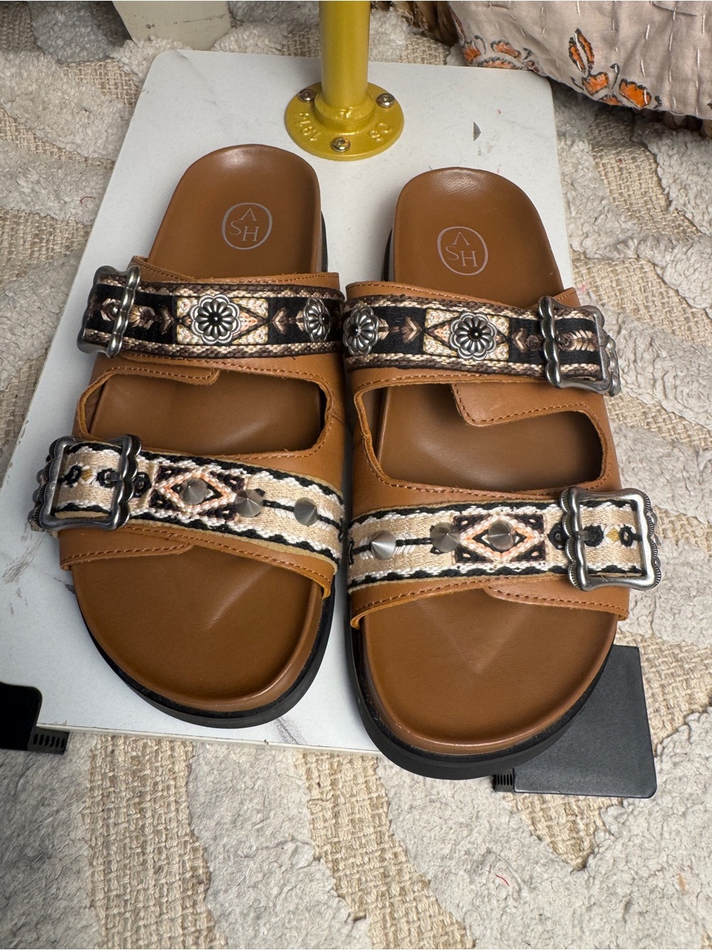 Ash Women's Tan Embellished Double-Strap Sandals